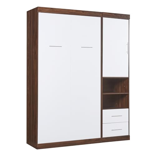 Murphy Bed with Cabinet, Foldable Wood Wall Bed for Guest Room, White T30875