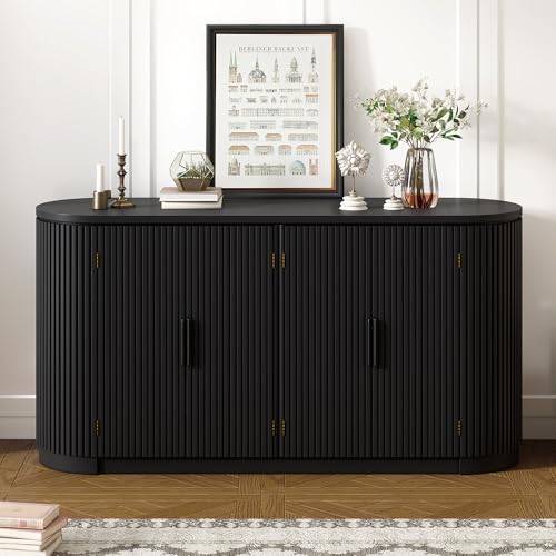 47" Accent Storage Cabinet with 2 Metal Handles and 2 Doors, Wooden Buffet Cabinet Sideboard with Adjustable Shelf for Hallway Entryway Living Room Bedroom (Beige-2 Metal Handles)