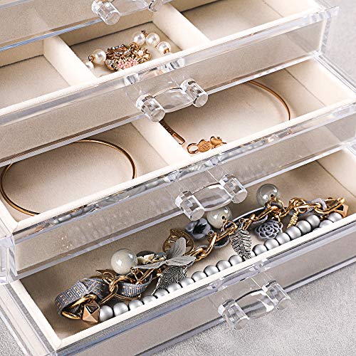 Frebeauty Extra Large Acrylic Jewelry Box 5 Layers Clear Organizer with 5 Drawers Purple C308