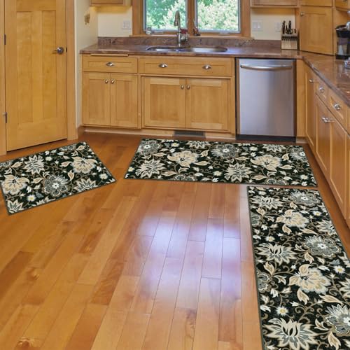 Homcomoda Kitchen Mats 3 Piece Set Non Slip Washable Floral Floor Mats G9404