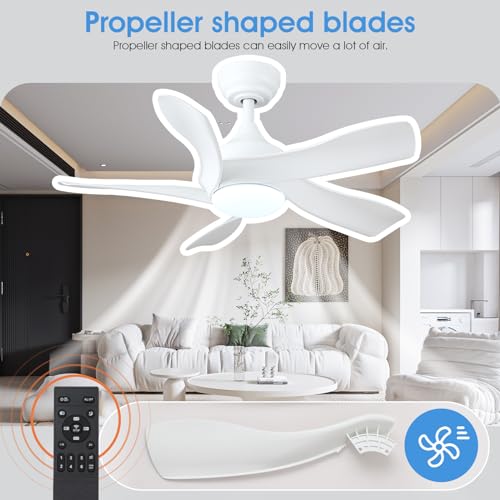 36 Inch Ceiling Fan with Lights Remote Control, Flush Mount, White P204