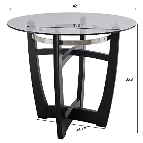 Glass Counter Height Bar Table Stools Set of 2, 42" Round Tempered Glass Top, Ivory White L952459