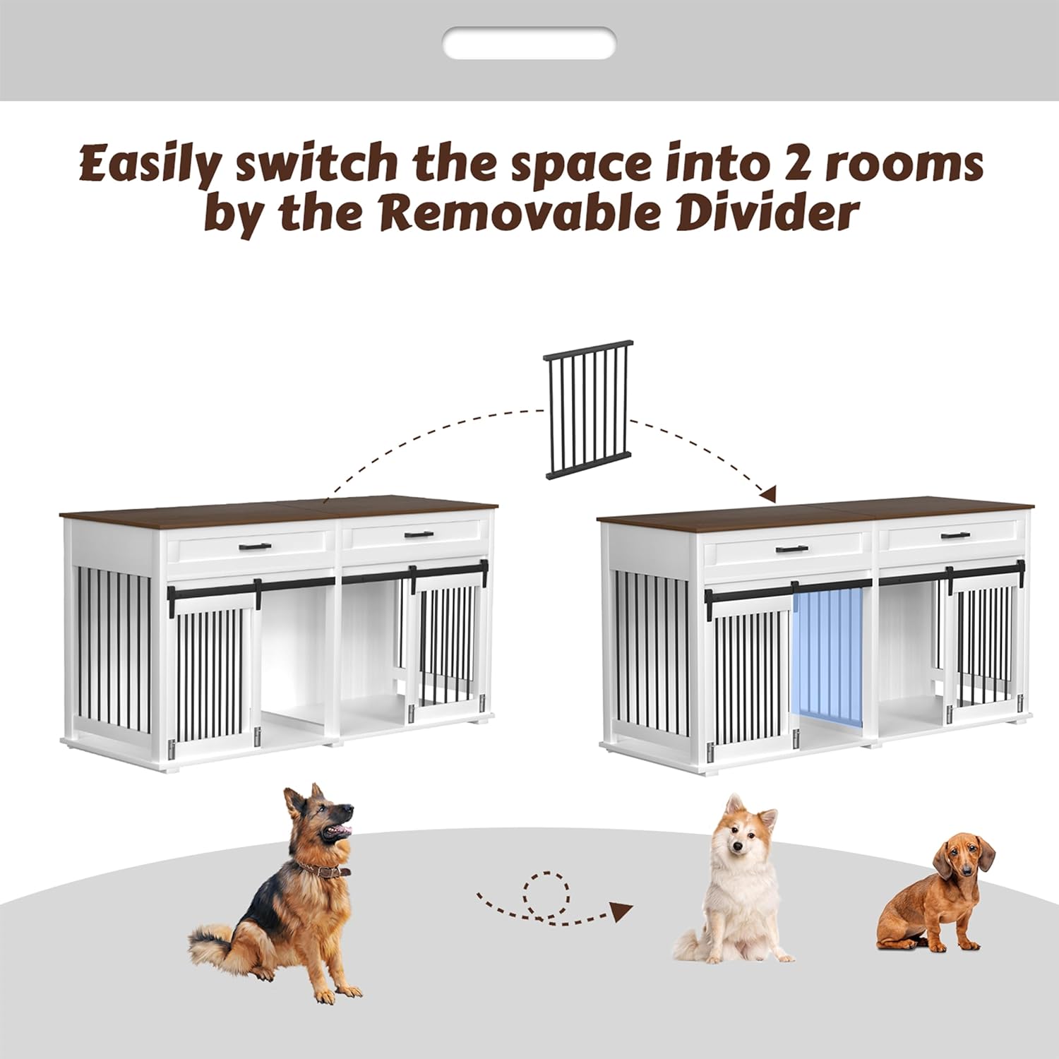 VEIKOU Dog Crate Furniture with 2 Storage Drawers, White Y141495