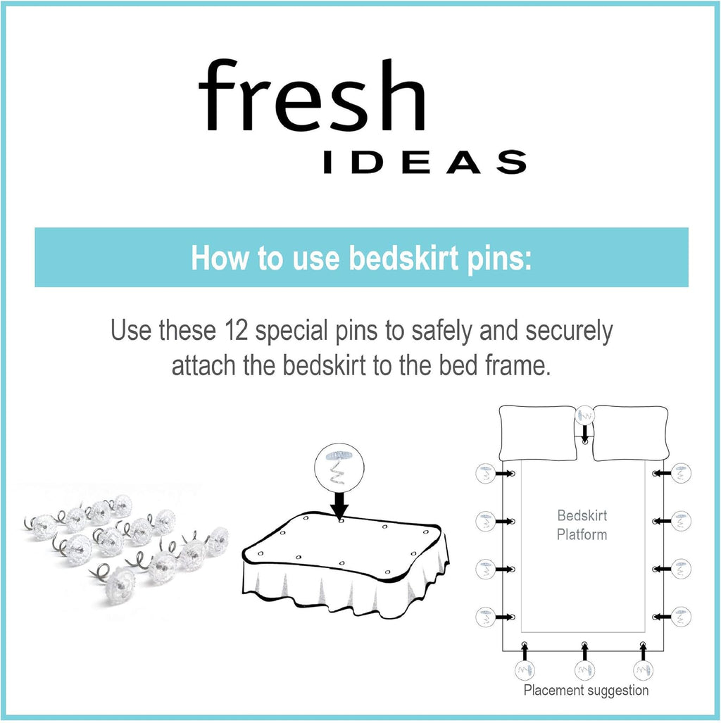 FRESH IDEAS Dust Ruffle Spiral Push Pins, Set of 12, White I2075