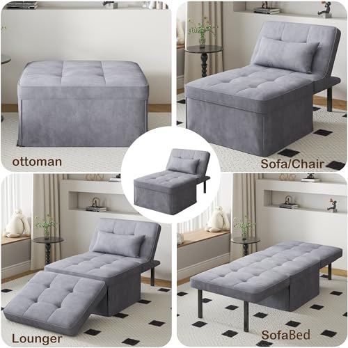 Sofa Bed 4 in 1 Folding Ottoman Couch with Adjustable Backrest, Gray R56224
