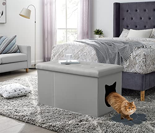 Cat Litter Box Enclosure Hidden Bench Ottoman Grey A121