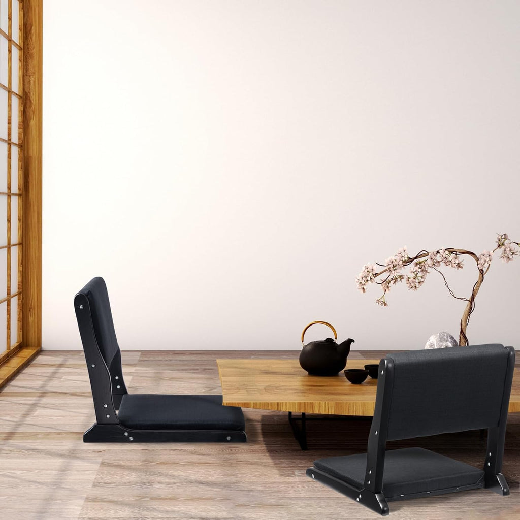 HollyHOME Foldable Tatami Chair Japanese Style Floor Chair with Cushion Linen Black V172908