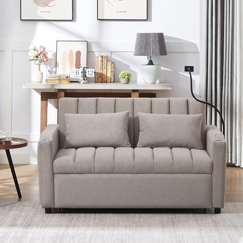 XD Designs 3 in 1 Convertible Sofa Bed Lounger Chair with Pillow, Beige W605211