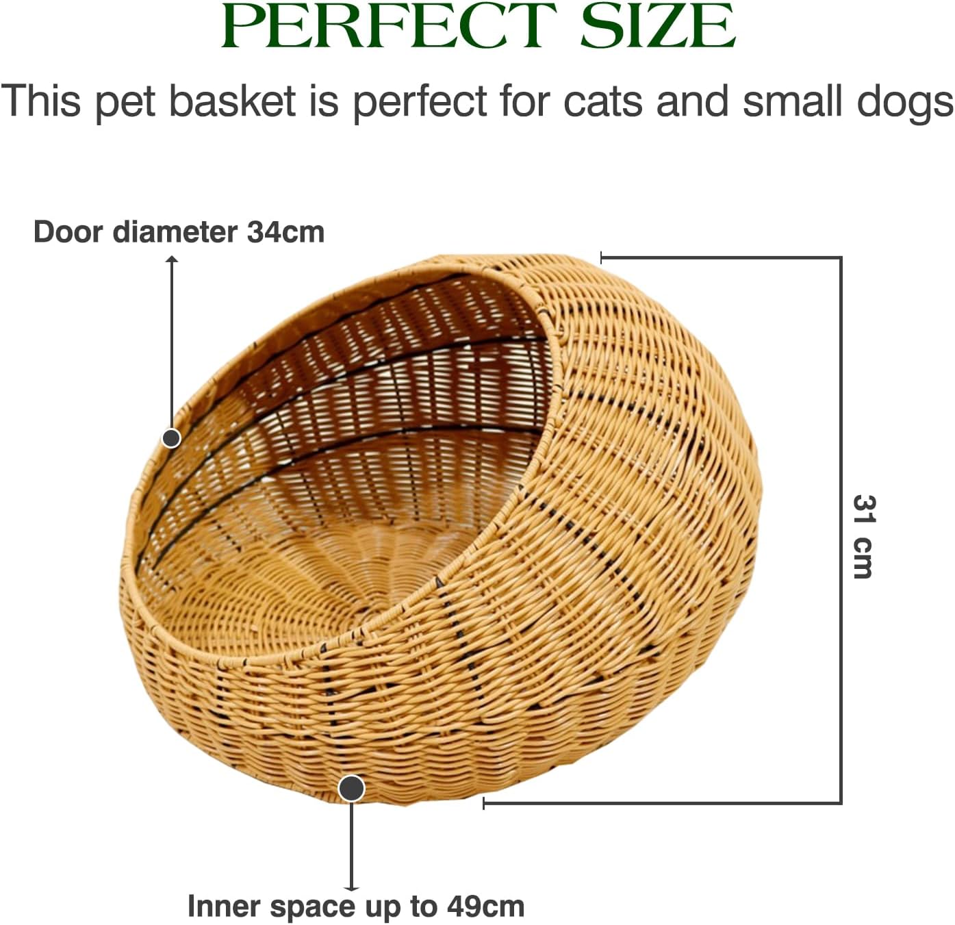 Poly Rattan Pet Bed Basket for Small Cats & Dogs with Removable Washable Cushion F174815