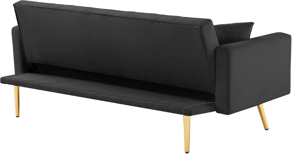 Black Convertible Folding Futon Sofa Bed for Compact Living Space U10765