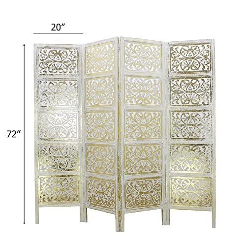 COTTON CRAFT Room Divider Wood Screen 4 Panel Folding Antique Brown I1572