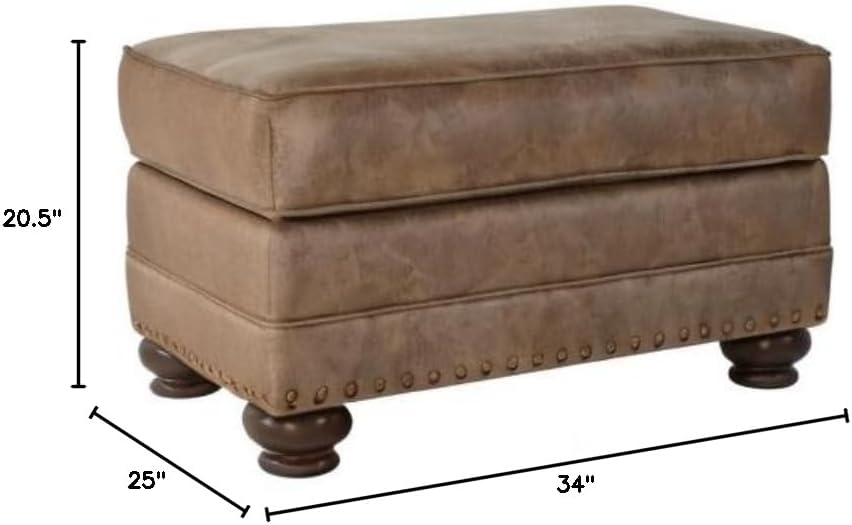 Roundhill Furniture Leinster Faux Leather Ottoman with Antique Bronze Nailheads U5083