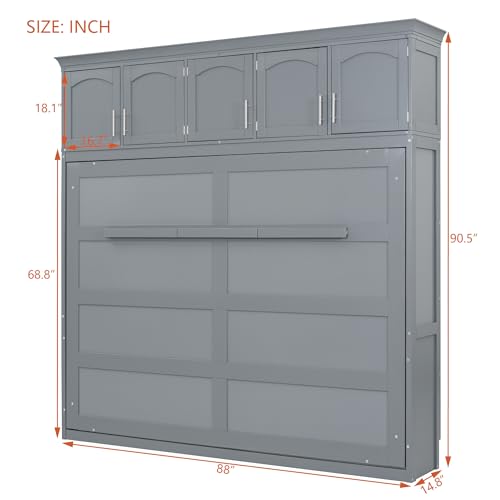 Full Size Murphy Bed with Built-in Wardrobe and 3 Drawers L229962