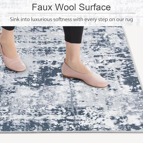 RYB HOME Washable 8x10 Area Rug, Ultra Soft Faux Wool Non Slip, Grey R45690