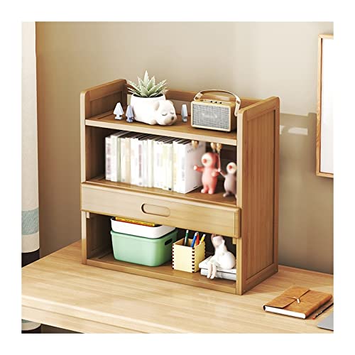 Storage Shelves 3-Tier Wooden Desktop Bookshelf with 1 Small Drawer Desktop Storage Rack Storage Rack Office Organization