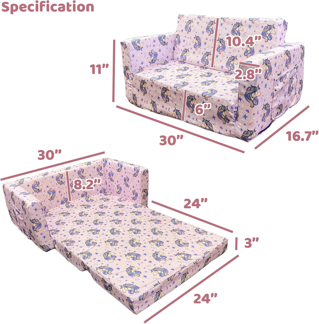Convertible Kids Sofa Sleeper Bed with Dinosaur Print, 2 Seats Q6312
