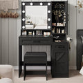 Fameill Vanity Desk with Mirror and Lights,Small Make up Vanity with Chair and Outlet,Makeup Table with Jewelry Cabinet, Bedroom Vanity with 2 Drawers, 3 Lighting Colors,36.4 inch,White