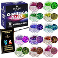 12 Chameleon Flakes - Chameleon Flakes for Resin - Color Shift Mica Pigment Powder for Epoxy Resin - Chrome Flakes for Tumblers, Molds, Nail Art, Eyeshadow, Makeup