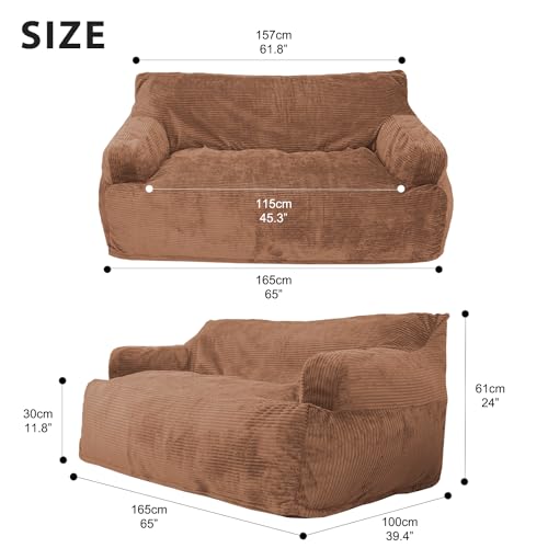 N&V Giant Twin Size Bean Bag Sofa with Removable Cover, Brown Z40299