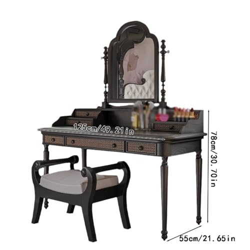French Retro Solid Wood Dressing Table with Chair K80448