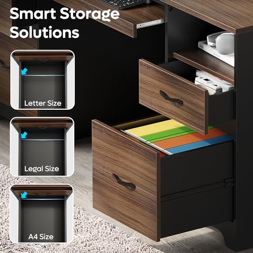 Bestier 59" Computer Desk with 4 Drawers and Storage, Cherry J43092