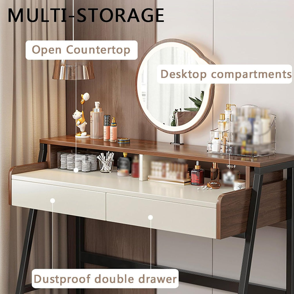 Solid Wood Vanity Set with Dimmable Lighted Mirror and 2 Drawers S803