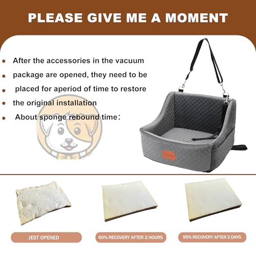 Dog Car Seat for Small Medium Dogs, Detachable Washable Booster Seat with Storage Pockets, Grey D573374