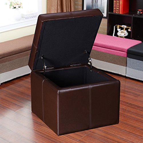 Homebeez Faux Leather Storage Ottoman Square Footrest Stool Cube Bench Reddish Brown W961