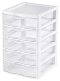Sterilite Small 5 Drawer Desktop Storage Unit, Tabletop Organizer for Desk, Countertop at Home, Office, Bathroom, White with Clear Drawers, 12-Pack