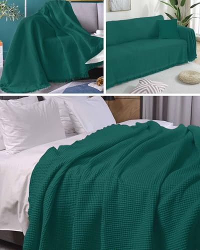 Emerald Green Tassel Couch Cover for 3 Cushion Sectional Sofa, Washable F399363