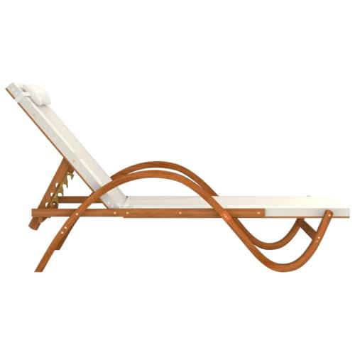 Sun Lounger with Pillow White Textilene and Solid Wood Poplar F8935