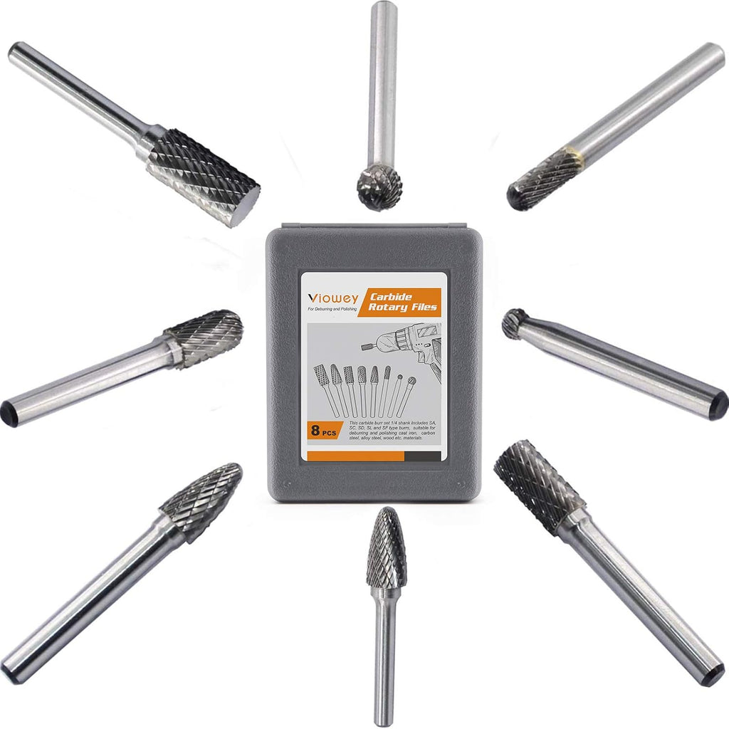 Carbide Rotary Burr Set 1/4'' Shank, 8PCS Double Cut Die Grinder Bits X466434