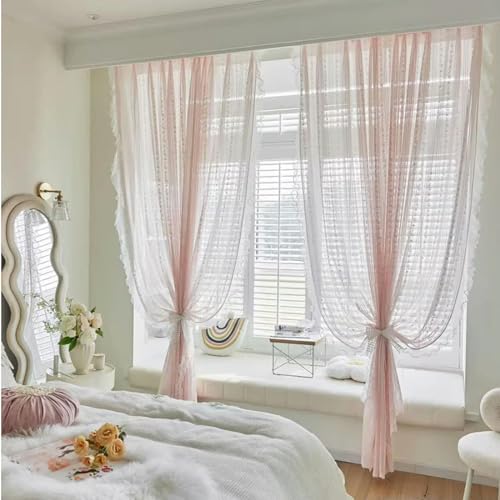 Sheer Pink Ruffle Curtains for Girls Bedroom G616706