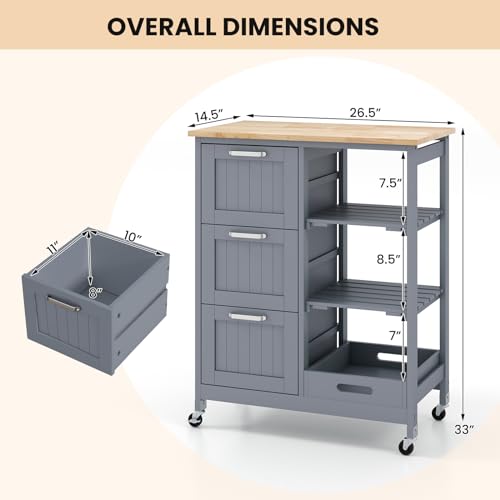 Kitchen Island Rolling Storage Cart with Drawers & Removable Tray S3893