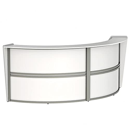 Linea Italia Curved Modern Office Desk Easy to Assembly 2 Panel Reception Counter for Lobby, Salon, 124" x 49", Mocha