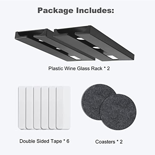 Plastic Wine Glass Rack Under Cabinet, 4 Pack with Coasters, Black W5934