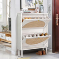 Yoluckea Rattan Shoe Cabinet with 2 Flip Drawers for Entryway Modern Wooden Shoe Rack Shoe Storage Cabinet Free Standing Shoe Rack for Heels Slippers for Entryway Hallway Bedroom Small Space (White)