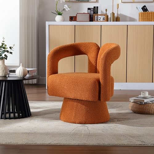 Accent Chair Round Armchairs with Wide Upholstered Modern Reading Seating for Living Room Bedroom Balcony Office Fashionable and Classic Style Rose Red 26.38x21.65x29.13 Inches