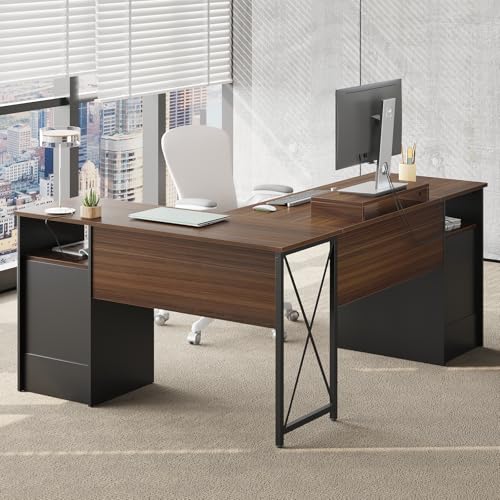 Bestier L Shaped Desk with File Drawers, 63" x 47" Office Computer Desk, Gray L48241