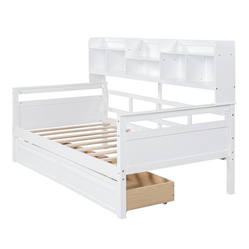 WADRI Twin Size Daybed with Bedside Shelf and 2 Storage Drawers, Wood Frame, Gray P301964