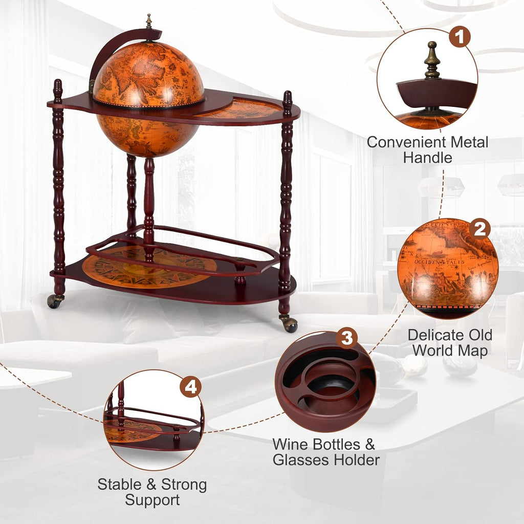 Goplus Globe Bar Liquor Cabinet with Wheels F67900