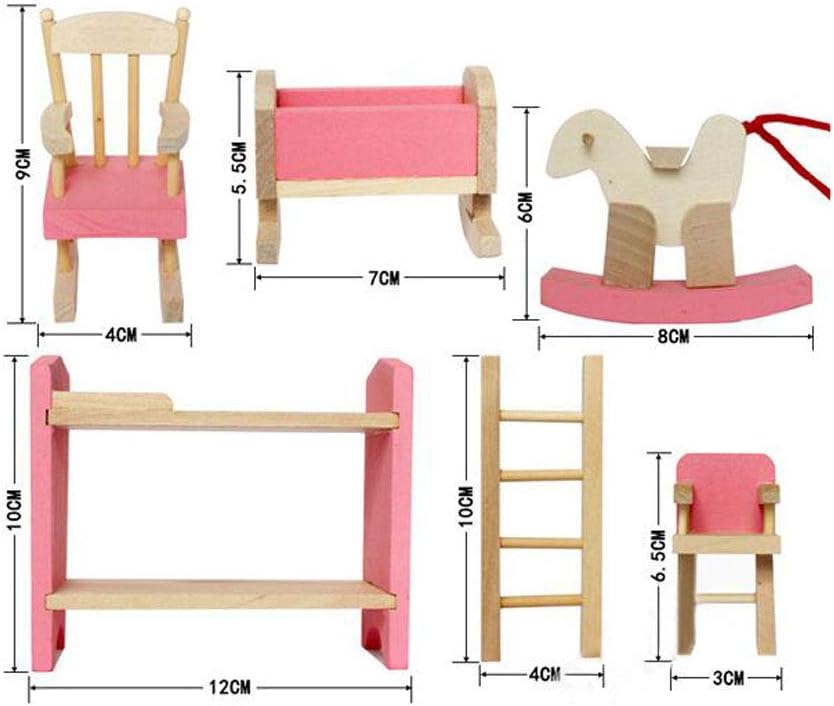 Wooden Dollhouse Furniture Set for Kids, Pink V808