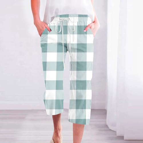 Cotton Linen Capri Pants for Women Loose Fit Drawstring E75271