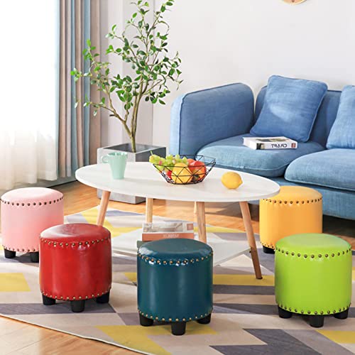 Round Rivet Footrest PU Ottoman Stackable Footstool for Living Room Bedroom T324699