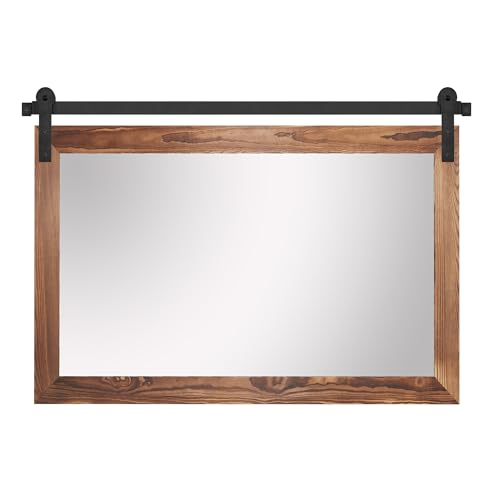 Farmhouse Barn Door Mirror 41" x 26" Rustic Wood Framed Wall Mirror J43155