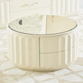 Jennifer Taylor Home JTH LUXE Wilson 35.5" Round Storage Coffee Table, White Lacquer Birchwood