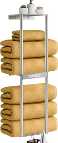 Bathroom Towel Storage Rack, Wall Towel Rack for Rolled Towels, 3 Tier Towel Holder Shelf with 4 Hooks for Small Bathroom, Brushed Nickel