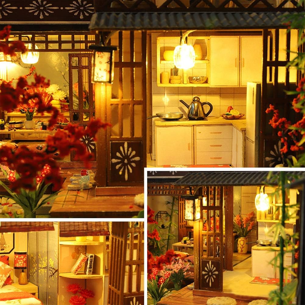WYD Japanese-Style Wooden Dollhouse Kit with LED Light V95505