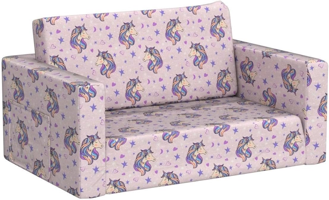 Convertible Kids Sofa Sleeper Bed with Dinosaur Print, 2 Seats Q6312