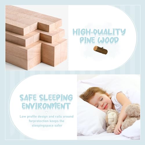 Montessori Floor Bed with Safety Fence, Solid Wood, Gray G24661